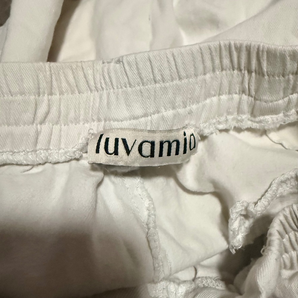 Luvamia Women Light Beige Cuffed Stretch Cotton Shorts Elastic Waist Large - Picture 2 of 4